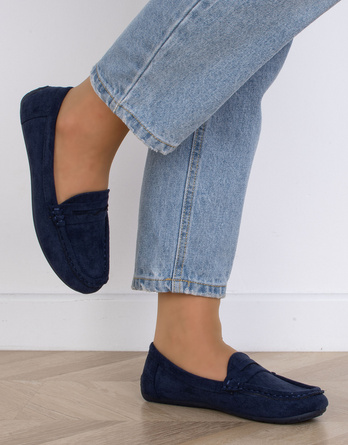 GRANATOWE MOKASYNY ZAMSZOWE DAMSKIE WSUWANE ORPE