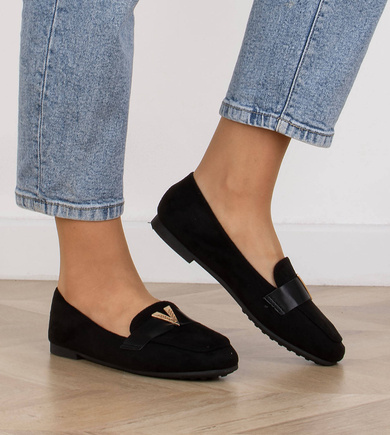 CZARNE MOKASYNY BALERINKI ZAMSZOWE PAULA