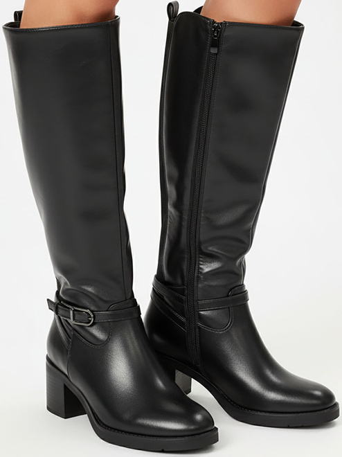 CZARNE DAMSKIE KOZAKI SKÓRZANE NA SŁUPKU KLAMRA 2