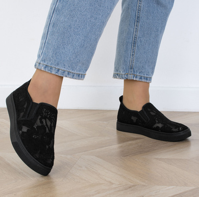 CZARNE KORONKOWE TRAMPKI TENISÓWKI TRIBECA