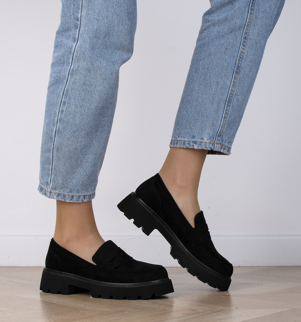 CZARNE MOKASYNY ZAMSZOWE DAMSKIE WSUWANE SLIP ON BELISE