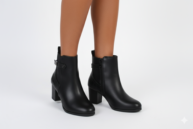 CZARNE OCIEPLANE DAMSKIE BOTKI NA SŁUPKU SKÓRZANE BORETTO 2