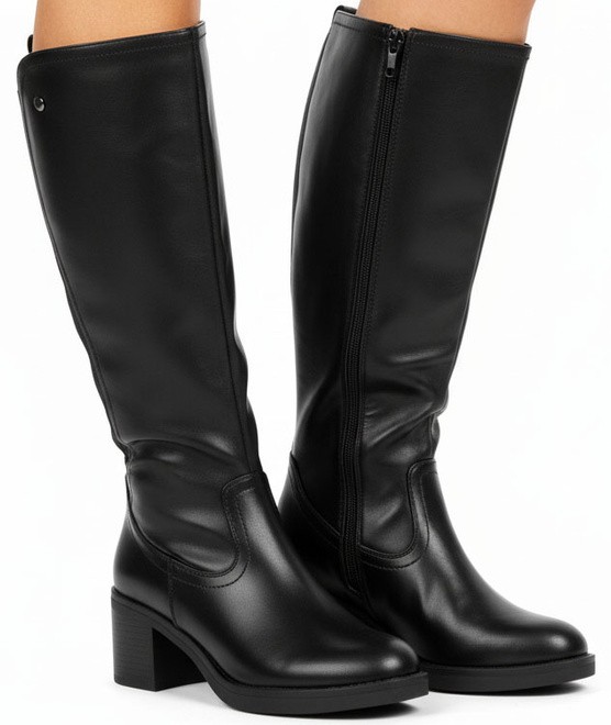 CZARNE DAMSKIE KOZAKI SKÓRZANE NA SŁUPKU ZAMEK CONTIRO 2