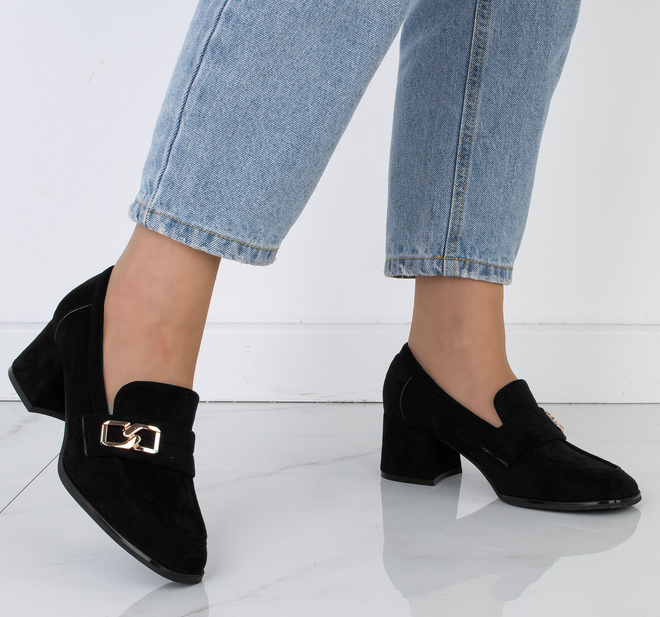 CZARNE PÓŁBUTY MOKASYNY ZAMSZOWE KLASYCZNE HAYLE 5