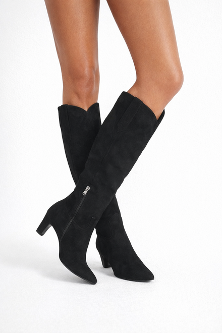 CZARNE DAMSKIE ZAMSZOWE KOZAKI NA OBCASIE ZAMEK 5