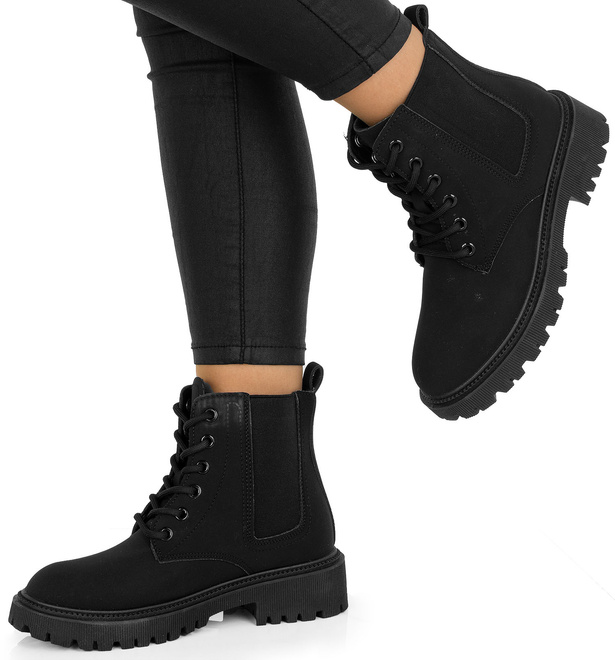 CZARNE BOTKI OCIEPLANE GLANY TRAPERY SZNUROWANE BOTTE 4