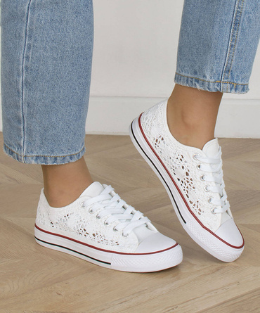 BIAŁE KORONKOWE TRAMPKI BALERINKI TENISÓWKI PAIGE