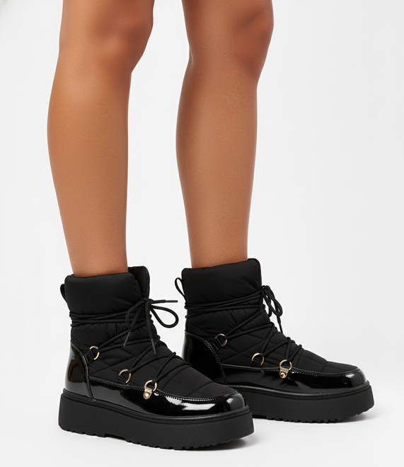 CZARNE OCIEPLANE ŚNIEGOWCE BOTKI PLATFORMA WSUWANE 