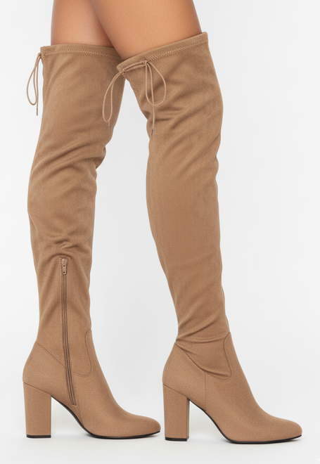 KOZAKI  DAMSKIE BEŻOWE ZA KOLANO NA OBCASIE ZAMEK 4