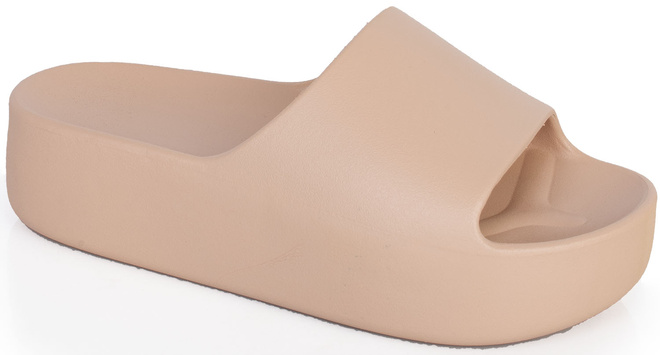 BEŻOWE DAMSKIE GUMOWE KLAPKI NA GRUBEJ PODESZWIE EMBAR 1