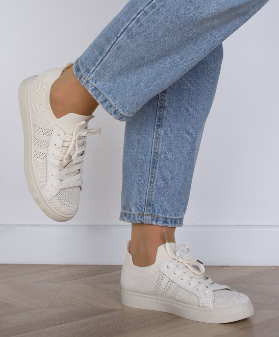 BEŻOWE TENISÓWKI AŻUROWE SZNUROWANE ODETTE 5