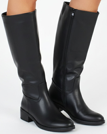 CZARNE DAMSKIE KOZAKI SKÓRZANE NA SŁUPKU ZAMEK