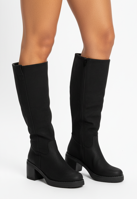 CZARNE ZAMSZOWE KOZAKI NA ZAMEK DAMSKIE SŁUPEK