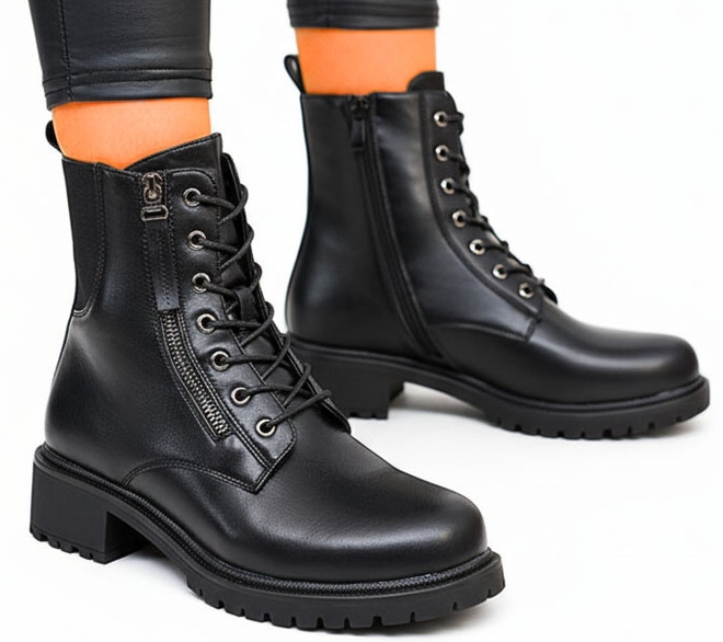 CZARNE SKÓRZANE DAMSKIE BOTKI OCIEPLANE GLANY ZAMEK ELOISA 4