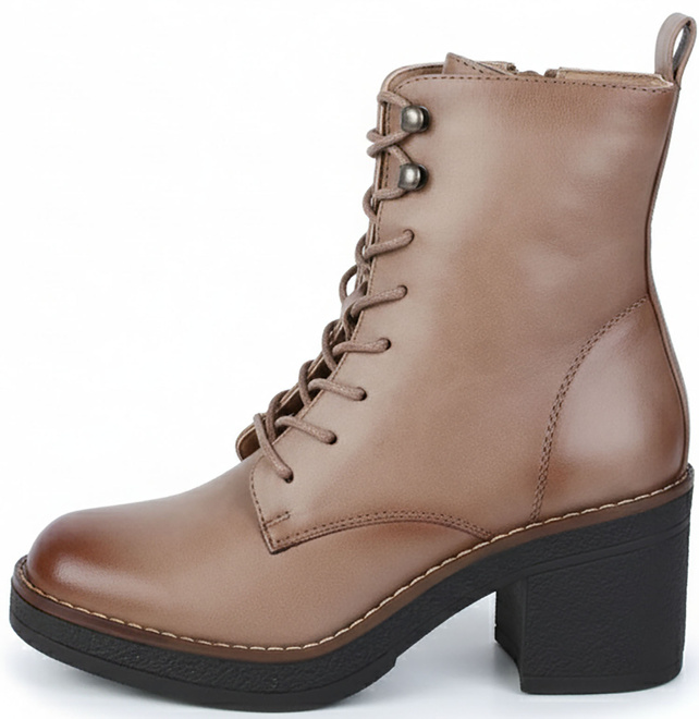 KHAKI DAMSKIE BOTKI NA SŁUPKU SKÓRZANE OLO 3