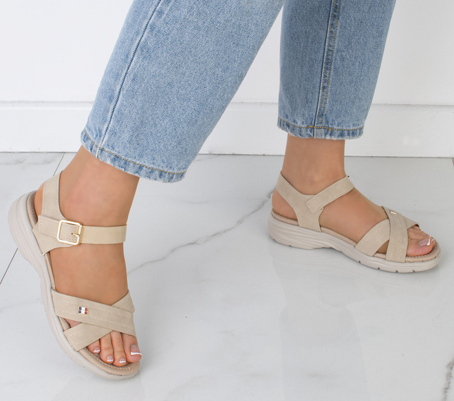 BEŻOWE DAMSKIE LEKKIE SANDAŁY RZEP ALORAH 5