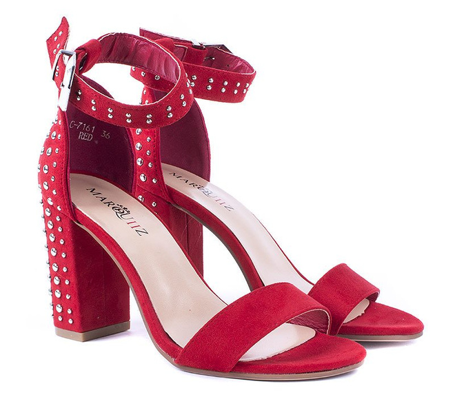 CZERWONE ZAMSZOWE SANDAŁY NA SŁUPKU Z DŻETAMI SIMPLY