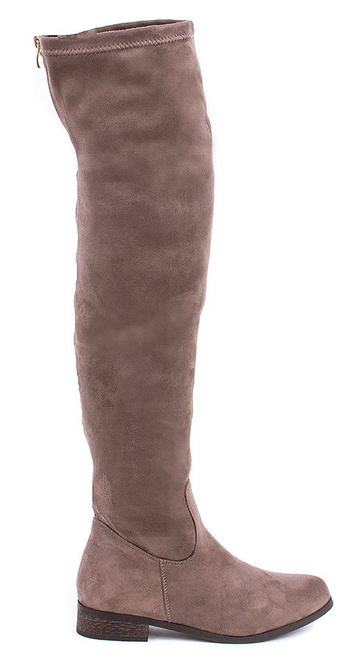 BEŻOWE ZAMSZOWE KOZAKI ZA KOLANO ZE ZŁOTYM ZAMKIEM INARE