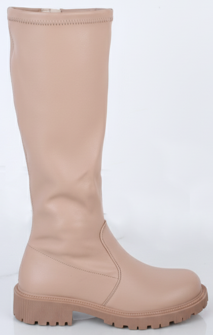 KLASYCZNE BEŻOWE DAMSKIE SKÓRZANE KOZAKI NA ZAMEK CILINA