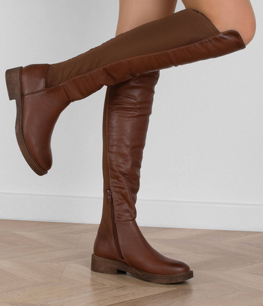 BRĄZOWE SKÓRZANE WYSOKIE KOZAKI ELASTYCZNE OFICERKI MILAN