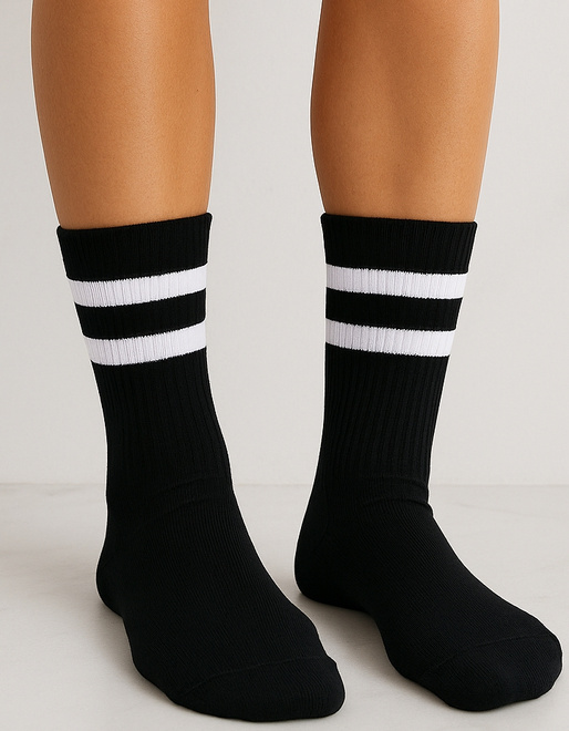 PIĘCIOPAK SKARPETY CZARNE DŁUGIE DAMSKIE Z PASKAMI BAWEŁNIANE 4