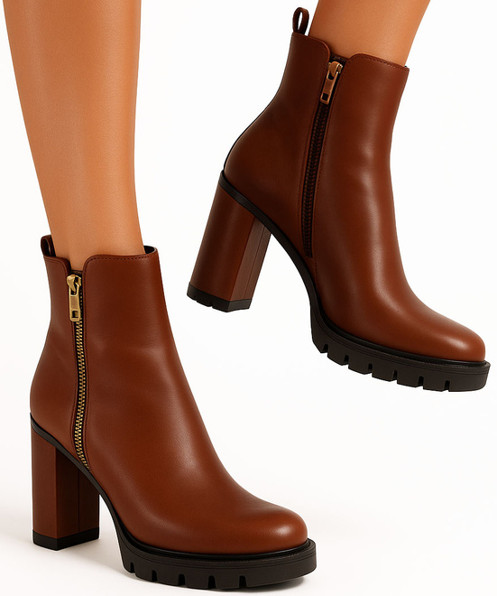 CAMEL DAMSKIE BOTKI NA SŁUPKU SKÓRZANE NA ZAMEK RIELORA 4