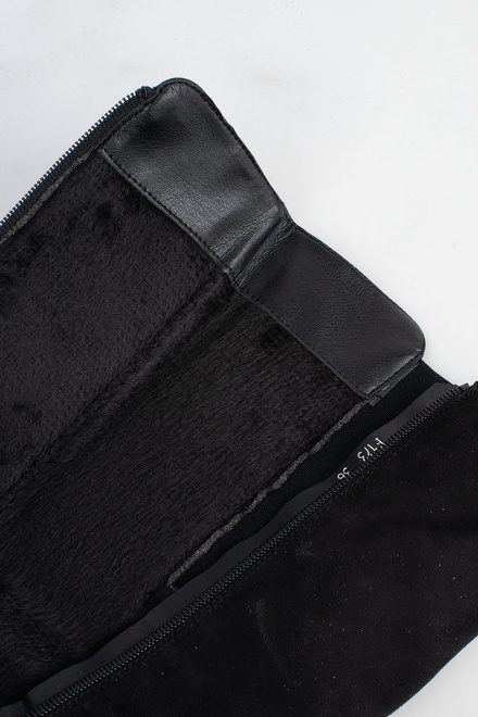 CZARNE DAMSKIE KOZAKI SKÓRZANE NA SŁUPKU ZAMSZOWE WSTAWKI TAMI 5