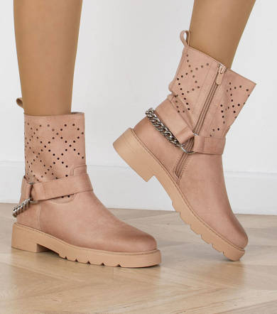 BEŻOWE BOTKI ZAMSZOWE AŻUROWE DAMSKIE BRISTA