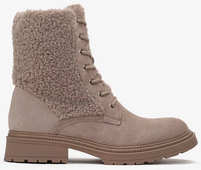 DAMSKIE BEŻOWE ZAMSZOWE BOTKI TRAPERY Z KOŻUSZKIEM TULARA 1