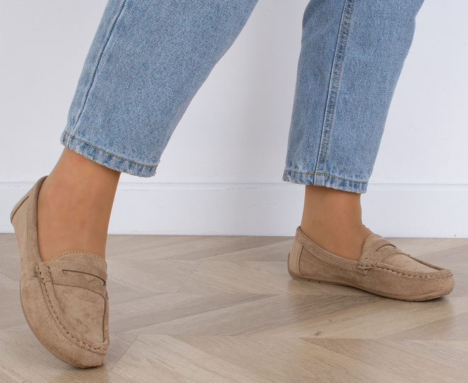 BEŻOWE MOKASYNY ZAMSZOWE DAMSKIE WSUWANE DESIRE 6