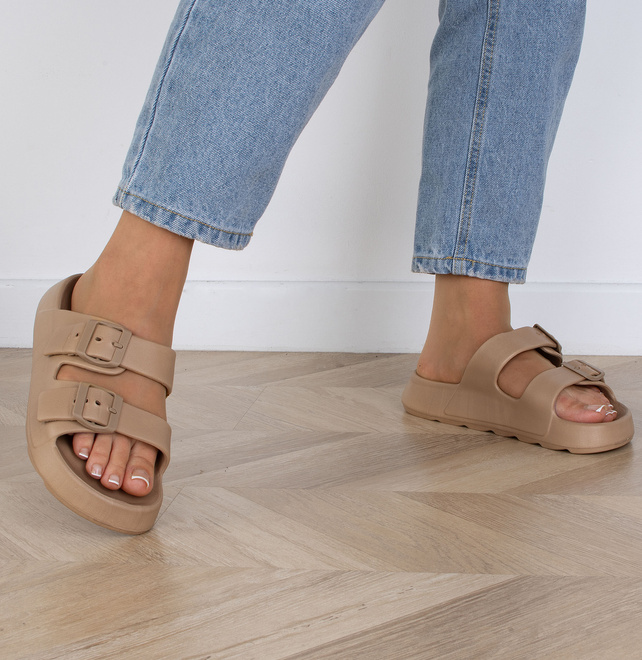 BEŻOWE DAMSKIE KLAPKI WYGODNE NA PLATFORMIE JEREZ 5