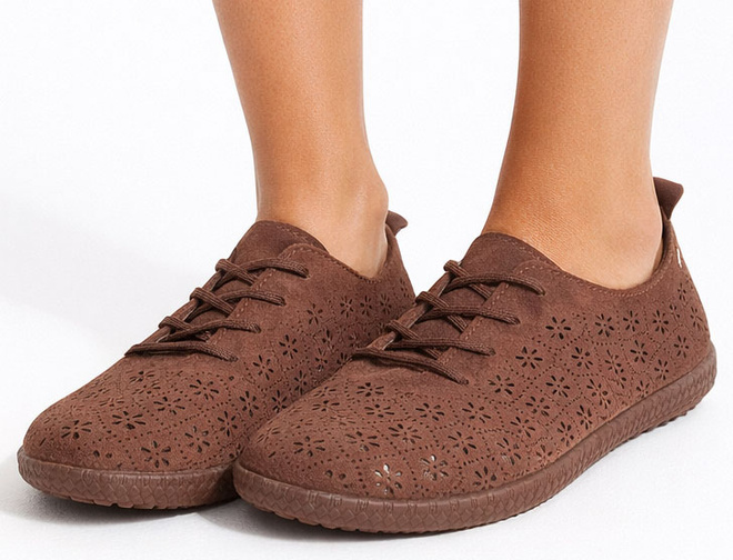 BRĄZOWE ZAMSZOWE AŻUROWE TRAMPKI TENISÓWKI SZNUROWANE 4