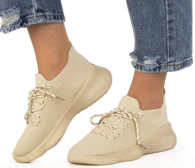 BEŻOWE DAMSKIE SNEAKERSY SPORTOWE TRAMPKI KAMALI 4