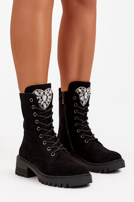 DAMSKIE CZARNE ZAMSZOWE BOTKI TRAPERY NA PLATFORMIE GRANDA 6