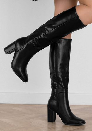 CZARNE KOZAKI ZAMEK SKÓRZANE NA SŁUPKU OCIEPLANE CORDELIA