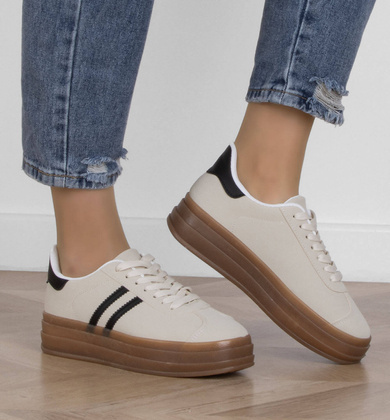 DAMSKIE BEŻOWE SNEAKERSY TRAMPKI NA PLATFORMIE MADELINE