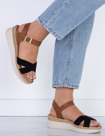 CZARNE DAMSKIE SANDAŁY NA PLATFORMIE ESPADRYLE MELBA