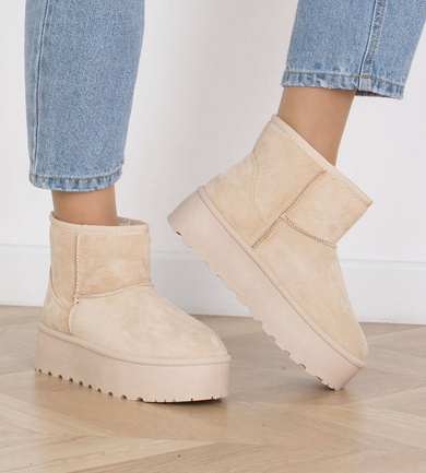 BEŻOWE OCIEPLANE ŚNIEGOWCE BOTKI NA PLATFORMIE WENDY