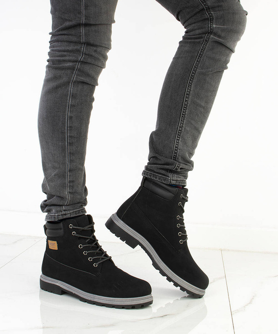 CZARNE TRAPERY BOTKI MĘSKIE SZNUROWANE 7