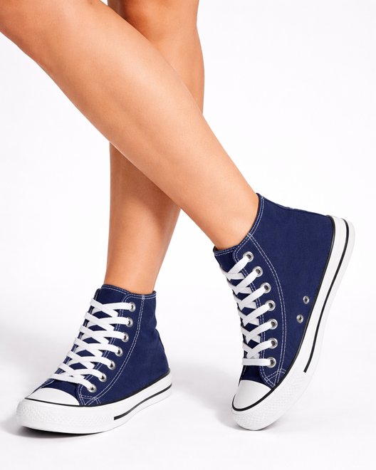 WYSOKIE KLASYCZNE GRANATOWE TRAMPKI TENISÓWKI SZNUROWANE 6