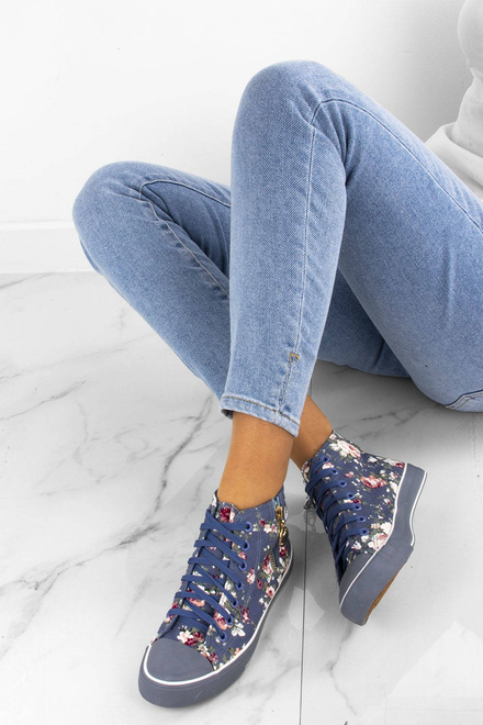 NIEBIESKIE TRAMPKI WYSOKIE W KWIATY BONIE