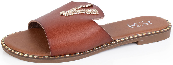 CAMEL DAMSKIE SKÓRZANE KLAPKI ELEGANCKIE OZDOBA FRANKLIN 3