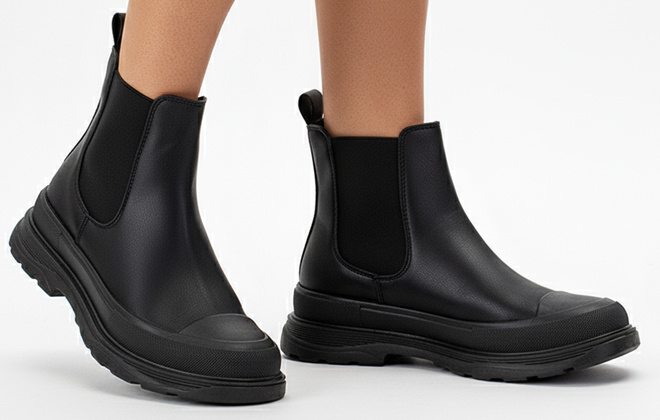 CZARNE DAMSKIE BOTKI SKÓRZANE PLATFORMA WSUWANE CLAZARA 2