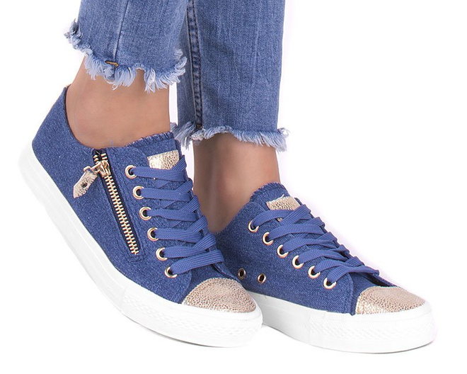 NIEBIESKIE TRAMPKI ZE ZŁOTYM NOSKIEM JEANS VIONA 1