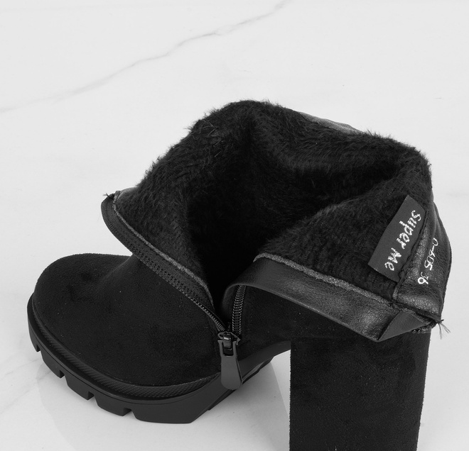 CZARNE DAMSKIE BOTKI NA SŁUPKU ZAMSZOWE OCIEPLANE 2