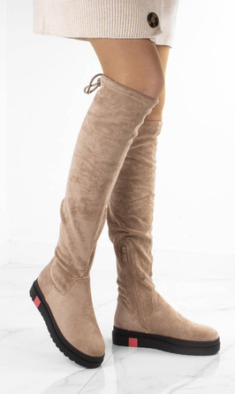 BEŻOWE KLASYCZNE ZAMSZOWE KOZAKI ZA KOLANO PAOLA