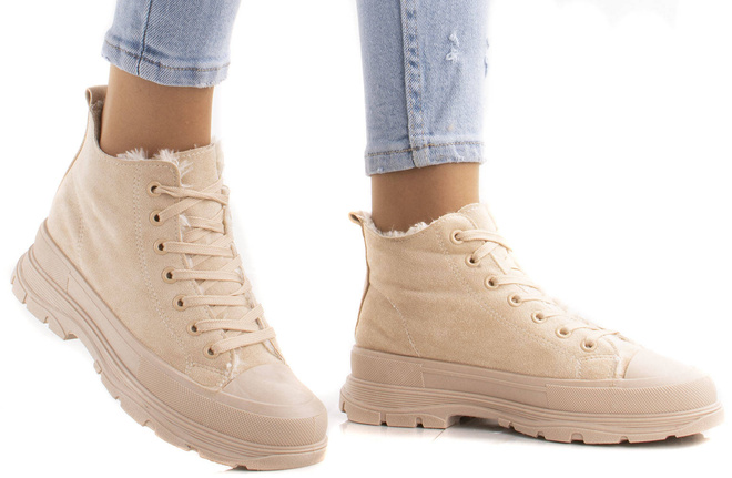 BEŻOWE WYSOKIE OCIEPLANE TRAMPKI HARIS 2