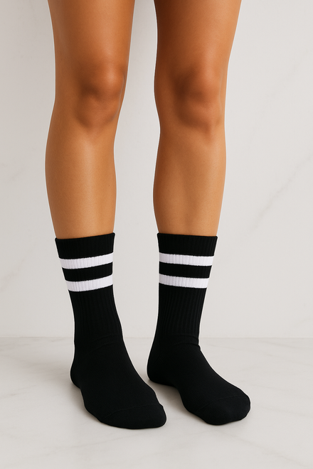 PIĘCIOPAK SKARPETY CZARNE DŁUGIE DAMSKIE Z PASKAMI BAWEŁNIANE 6