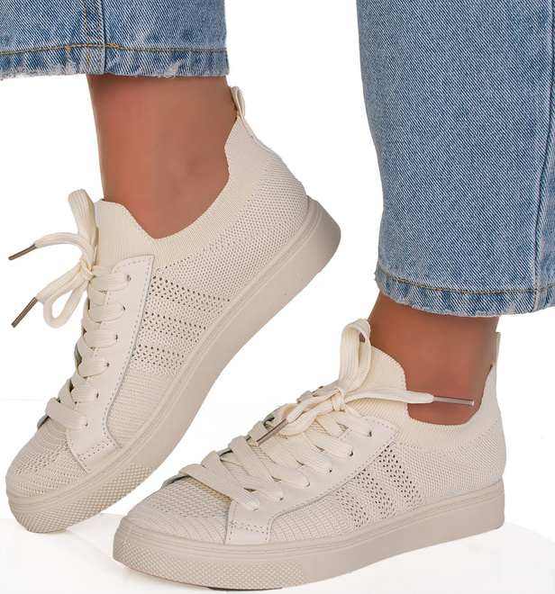 BEŻOWE TENISÓWKI AŻUROWE SZNUROWANE ODETTE 4