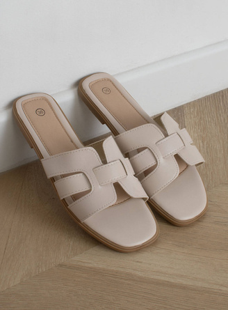 BEŻOWE KLAPKI DAMSKIE SKÓRZANE PASKI WSUWANE KIANA